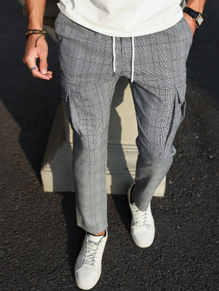 Manfinity Homme Men's Grid Pattern Drawstring Waist Pants