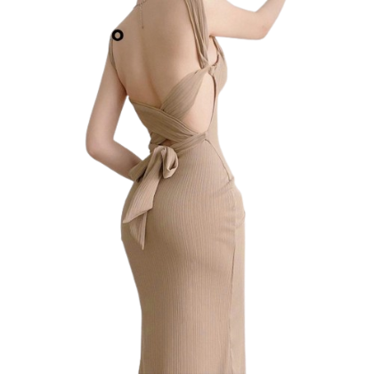 khaki backless dress Lock Midi Dress - Khaki main image 0