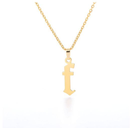 Maxzone Tiny Old English Letters Necklaces For Women Lowercase Initial A-Z Letter Pendant Necklace Men Vintage Font Boho Jewelry Gift F