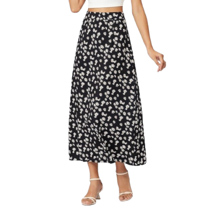 Lovito Casual Ditsy Floral Flared Women Skirts L21AS123 (Black)