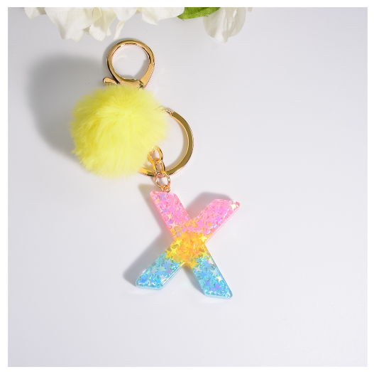 Fashion A-Z 26 Letters Iridescent Keychains Star Sequins Filling Resin Keyrings Women Bag Ornaments Exquisite Key Holder Charms X