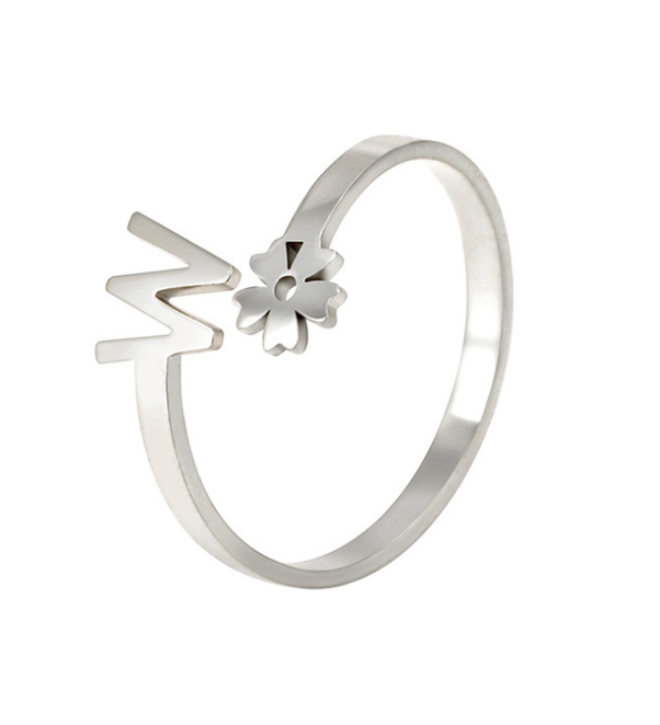 Stainless Steel A-Z Letter Ring For Women Girl Flower 26 Initial Name Adjustable Ring Trendy Birthday Jewelry Gift W