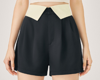 Lovito Women Casual Plain Button Front Colorblock High Waist Shorts L47ED161 Black