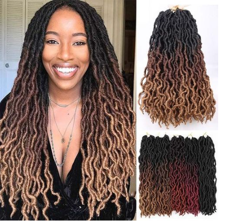 18inch Faux Locs Curly Crochet Hair Extensions Ombre Soft Crochet Braids Dread Locks Synthetic Braid