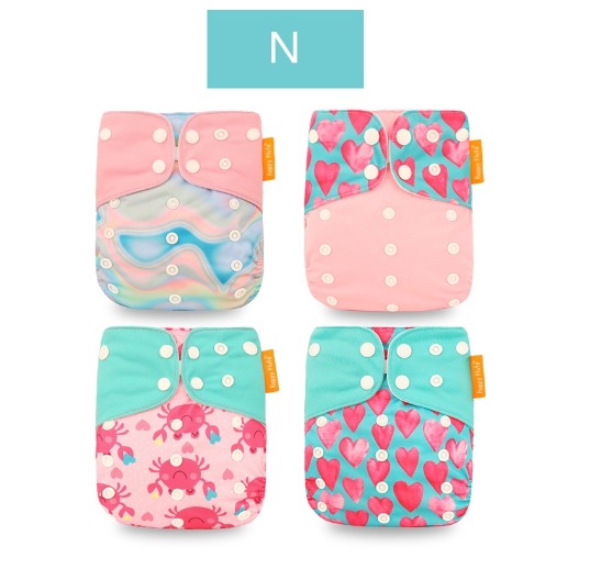 Happyflute 2023 Baby Reborn 4pcs set Washable Eco-friendly Baby Cloth Diaper Ecological Adjustable Nappy Reusable Diaper SET36