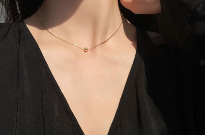 14K Gold Plated Round Bead Necklace Fashion Pendant Chain Jewelry Accessories