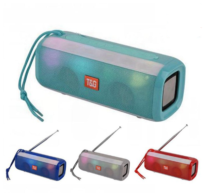 FM Radio Antenna Wireless Stereo Bluetooth Speaker with LED Light and Strap