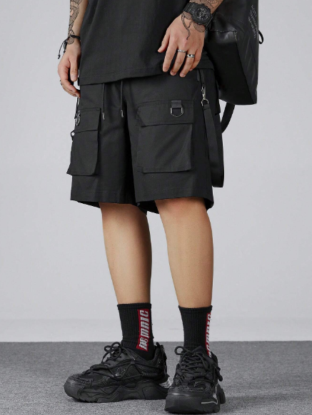 Manfinity EMRG Men's Loose Fit Cargo Shorts With Flap Pockets And Drawstring Waist Cargo Men Pants