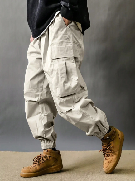 Manfinity EMRG Men's Casual Solid Color Drawstring Waist And Cuffed Work Pants