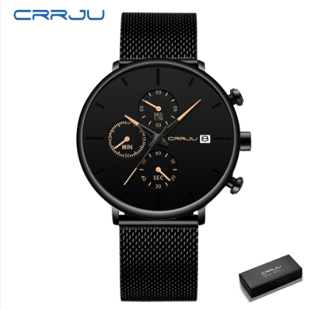 CRRJU Mens watches Stainless Steel Mesh Strap Men's Fashion Casual Date Watches 2268 YELLOW
