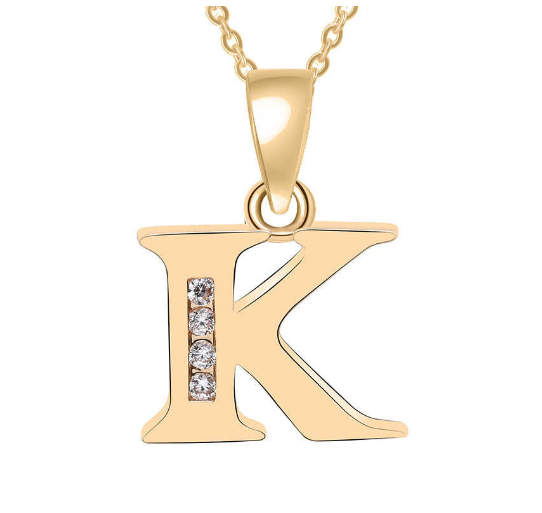 Couple Jewelry Fashion Gift Gold Color Cubic Zirconia A-Z Letter Copper Women Chain Pendant Initial K