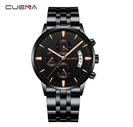 CUENA Men's Watch Original Brand Multifunctional Fashion Casual Automatic Date Dial Waterproof in Full Steel 6801 M2