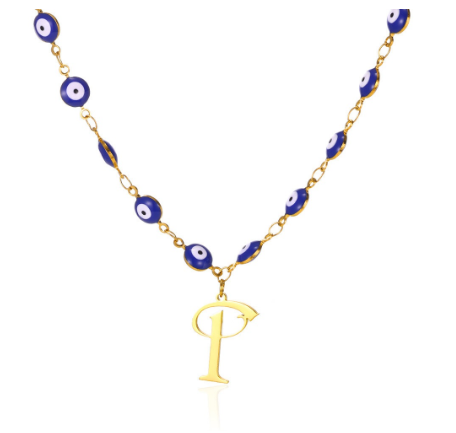 New Personalized Creativity Fashion Hip Hop Trend Plating 18k Gold Stainless Steel Devil's Eye Letter Necklace Initial Pendant