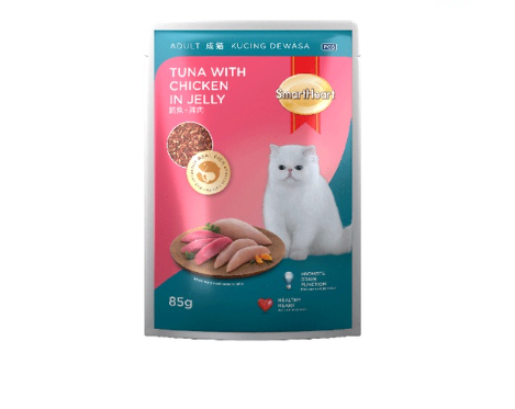 SmartHeart Wet Cat Food in Pouch for Adult Tuna with Chicken in Jelly 85g