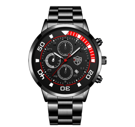 DEYROS Luxury Gold Men's Steel Band Calendar Watch Sports Waterproof Mens Quartz Wrist Watch Men Watch Relo Ng Kalalakihan BLACK