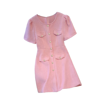Lovito Women Elegant Plain Pocket Button Front Dress LNE27232 (Pink)