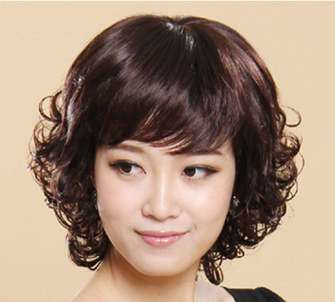 Wig Female Short Hair Middle-Aged And Elderly Breathable Headgear Simulation Head Oblique Bangs Fashion Ladies Mom Curly