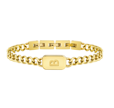 Meaeguet A-Z Initial Bracelet for Men Stainless Steel Cuban Link Chain Gold Bracelet Men Jewelry Gift for Boyfriend B