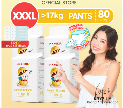 MAKUKU Comfort Fit Pull Up Pants Large - XXXL, Ultra Thin Soft and Breathable Baby Diaper Pack of 4