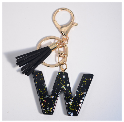 Black A-Z 26 Letter Key Chain Fashion Star Sequin Filled Initials Keyrings For Women Bag Ornaments Charm Car Key Holder Gifts W