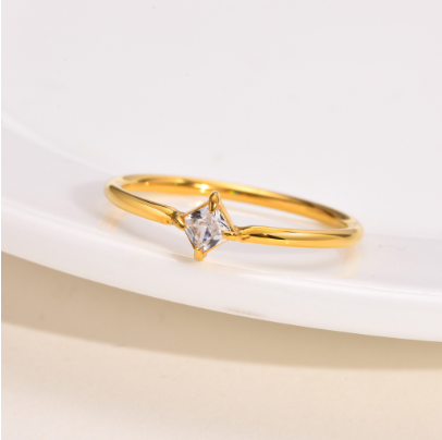 Gold Shiny Zircon Ring Tiny Diamond Ring for Women