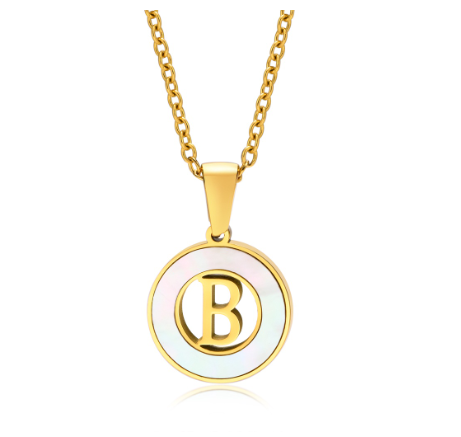 Vnox 18K Gold Stainless Steel Letters Pendant Necklace,Round Hollow 26 Alphabet Necklace for Women B