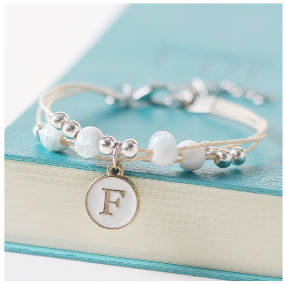 Ceramic beads 26 initials elastic beaded bracelet fashion men and women leisure bracelet lovers bracelet F