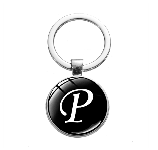 26 English Letters Glass Round Charm Key Ring A-Z Initial Name Keychain Bag Ornaments Car Key Chains Jewelry Gift Accessories P