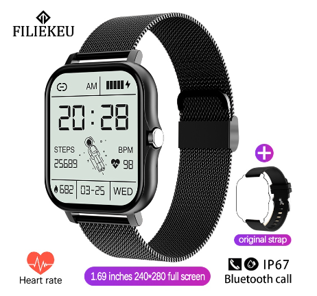FILIEKEU Smart Watch Men Women Waterproof Sports Fitness Bluetooth Couple Touchscreen Stainless Steel Smartwatch BLACK MESH