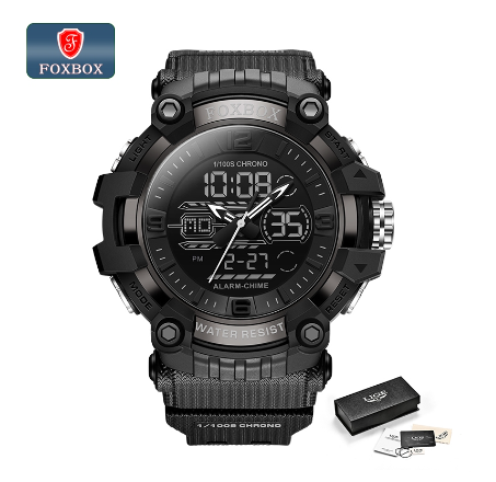 OXBOX New Fashion Digital Watches Men Big Dial Dual Display Outdoors Waterproof Sport Luminous Silicone Watch BLACK