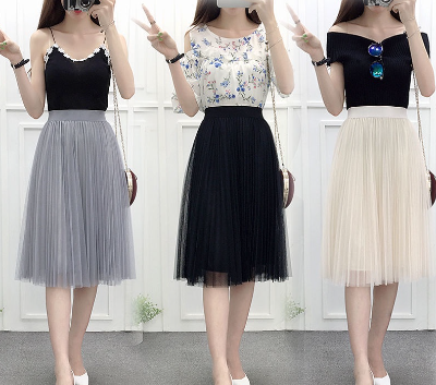 Mesh Skirt Pleated Skirt A-line Skirt High Waist Skirt Large Swing Mesh Skirt