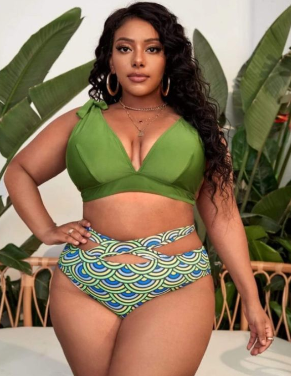 Plus Size 3XL Two Piece Army Green Top and Cut Out Bottom