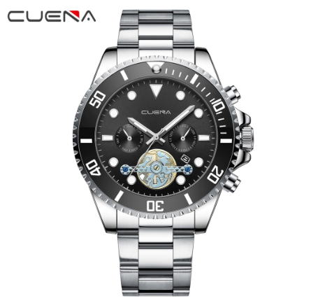 CUENA Men's Watch Top Brand Fashion Business Military Analog Quartz Stainless Steel Waterproof 6012 6