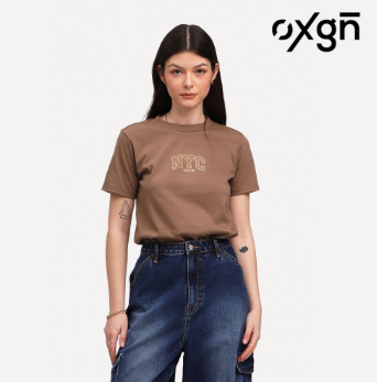 OXGN NYC Graphic Print T-Shirt For Women Mocha
