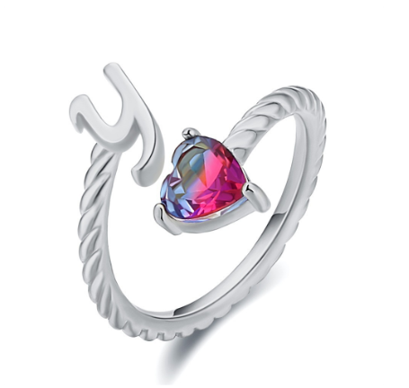 Letter Ring 925 Silver 26 Letters A-Z Initial Ring Open Gradient Zircon Ring for Women Jewelry Gift Y
