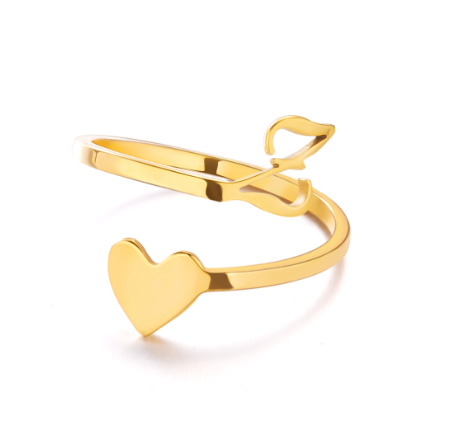 Gold Stainless Steel A-Z Rings Initial Letters Heart Rings Women Fashion Non Fading Jewelry Adjustable Z