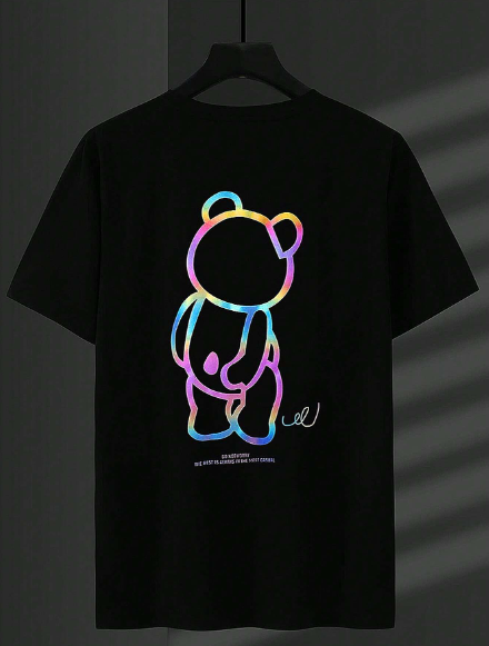 Manfinity EMRG Men T-Shirts Fit Crew Neck Short Sleeve Graphic Tee Bears Funny Holographic Summer Polyester