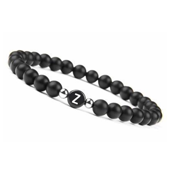 6mm Black Frosted Stone Beaded Bracelet Unisex 26 Initials Letters Name Bracelet With Elastic Rope For Couple Friendship Gifts Z