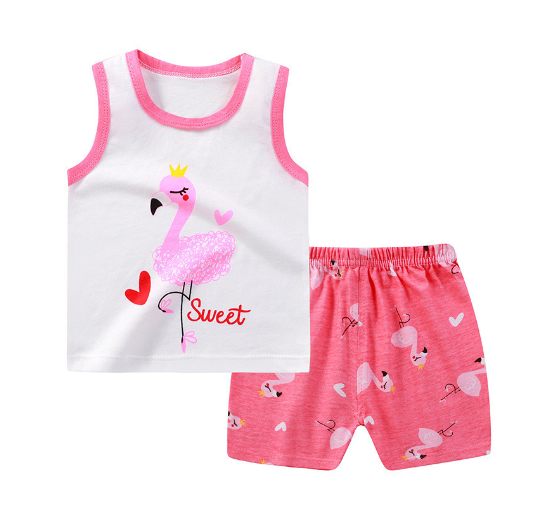 For Baby Girls & Kids Sleeveless Shorts Set Pure Cotton Summer Wear For Kids Girls S11