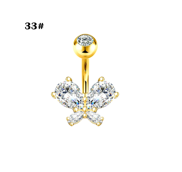Gold Belly Button Ring with Diamonds and Zirconia Belly Button Clasp Piercing Belly Button Nail