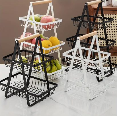 1pc 2/3 Tiers Multi-layer Detachable Storage Rack, Fruit And Vegetable Storage Basket, Iron Storage Box And Storage Rack, Kitchen Storage Rack, Detachable Assembled Portable Basket, Desktop Organizer