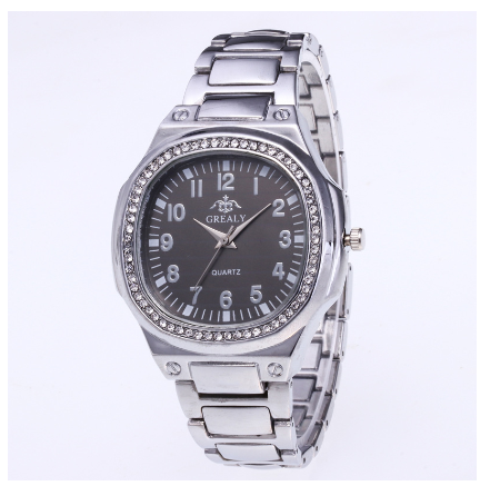 New style diamond men's quartz watch business casual rhinestone alloy steel band watch square student watch simple couple watch SILVER