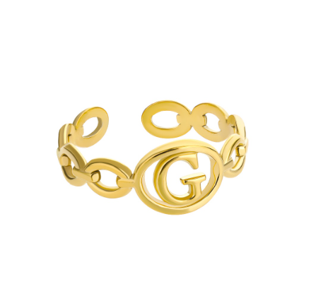 Kaijiang Hollow Initial Letter Rings For Women Gold Color Link Adjustable Open Ring Stainless Steel Jewelry Gift Fashion Accessories G