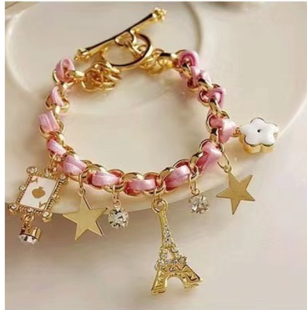 Eiffel Tower Bracelet Fresh Five pointed Star Flower Leather Rope Bracelet Women's Bracelet