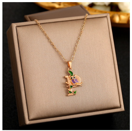 26 Letter Gold Pendant Necklace Dropped Oil Flower Animal Letter Necklace Fashion Men's and Women's Gift Wholesale P