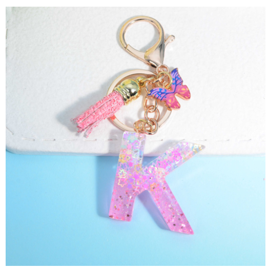 Glitter Star Sequin Filled 26 Letter Keychains With Butterfly Pendant Fashion Tassel Name Initials Key Chains Car Keyrings Gifts K