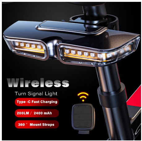 Wireless Bike Light Turn Signal Indicator Front Rear Light Remote Flash Back Headlight for Bicycle USB Rechargeable Taillight