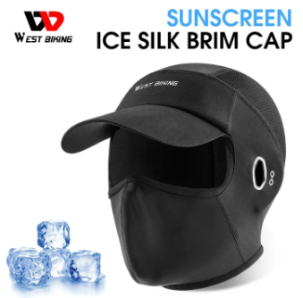 WEST BIKING Cycling Mask Sunscreen Ice Silk Full Face Motorcycle Mountain Bicycle Outdoor Riding Hat Breathable With Glasses Hole Brim