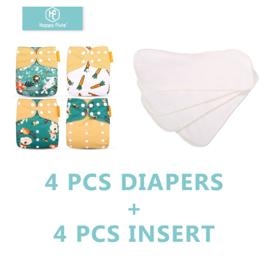 Happyflute 4Pcs Pocket Diapers Plus 4 Pcs Microfiber Insert Reusable Washable Ecological Cloth Diaper Fit 3 15kg Baby Set 6