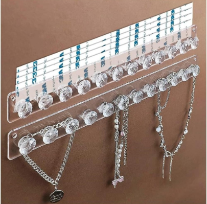 Wall Mounted Jewelry Organizer Hanging with 12 Diamond Shape Hooks, Clear Necklaces Hanger, Jewelry Hangers for Necklace, Bracelet, Gift for